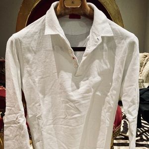 ISAIA White Pique Polo - Size Small